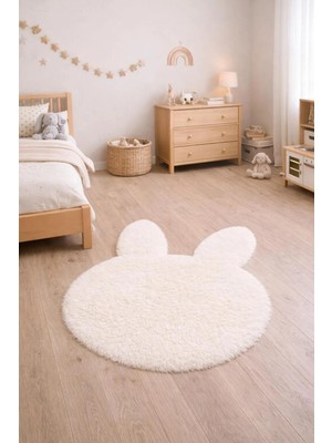 Saymine Kuzu Post Peluş Süet Taban Ince Tavşan Desenli Halı - Yumuşak Dokulu Tüy