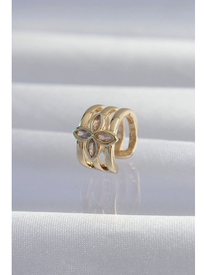 Bazarhane Pirinç Gold Renk Yonca Earcuff Küpe