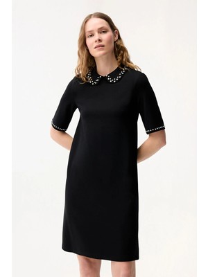 Love My Body Yakası Taşlı Elbise Siyah 124L9525001