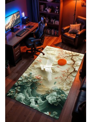 Charmbi Özgürlüğün Kanatları Desenli Halı – Kaymaz Taban Kadife Dokulu Makinede Yıkanabilir Gamer Genç Odası Halısı