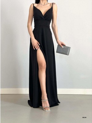 Marsilyan- Kadın Ip Askılı Kruvaze Yaka Maxi Boy Abiye Elbise