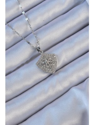 Bazarhane 316L Çelik Zincir Gümüş Renk Zirkon Taşlı Kutup Yıldızı Kolye