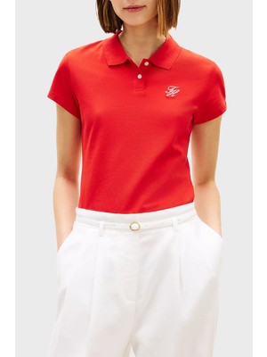 Tommy Hilfiger Pamuklu Slim Fit Düğmeli Polo Yaka T Shirt Bayan Polo Yaka T Shirt WW0WW49259 Sne