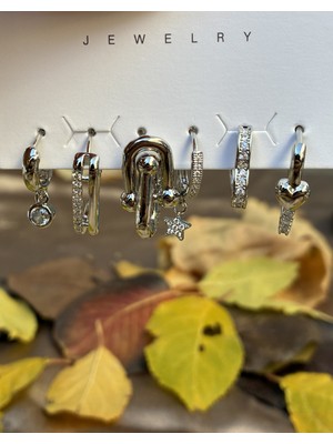 IRONMOON 6'lı Zirkon Taşlı Kalp Detaylı Klipsli Küpe