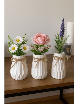 MİNİK ATÖLYE 3'lü Bohem Dekoratif Vazo 10X10 Taş Tozu