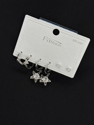 Melisa Takı & Aksesuar 316L Çelik Jewelry Gümüş Renk 6lı Set Zirkon Taşlı Küpe