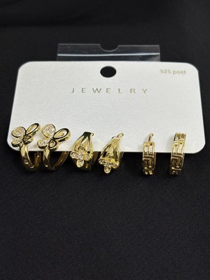 Melisa Takı & Aksesuar 316L Çelik Jewelry Gold Renk 6lı Set Zirkon Taşlı Küpe