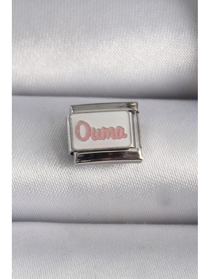 Bazarhane 316L Çelik Gümüş Renk Beyaz Pembe Ouma Işlemeli Nomination Charm