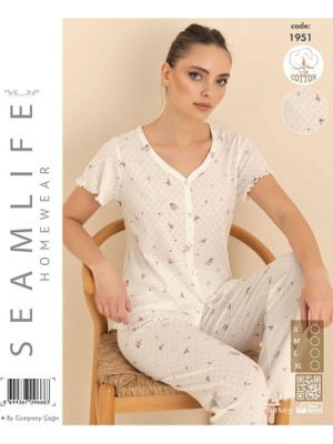 Royam Seamlife Kadın %100 Pamuk Önü Düğmeli Kısa Kollu Pijama Takımı 1951