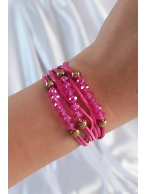 Bazarhane Pembe Renk Zirkon Taşlı Ipli Çoklu Bileklik