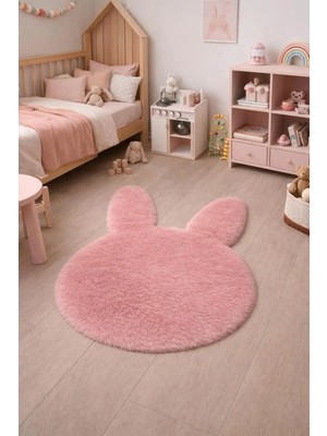 Saymine Kuzu Post Peluş Süet Taban Ince Tavşan Desenli Halı - Yumuşak Dokulu Tüy
