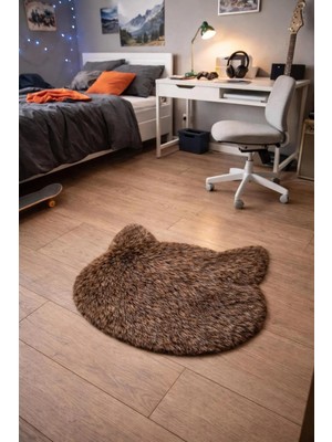 Saymine Kuzu Post Peluş Süet Taban Kedi Desenli Ince Halı - Yumuşak Dokulu Tüy