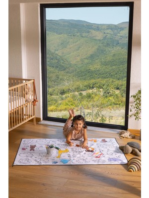 Glarus Hayvanlar Alemi Yıkanabilir Tekrar Boyanabilir Boyama Örtüsü Oyun Halısı Matı Su ve Boya Geçirmez 100X150 cm