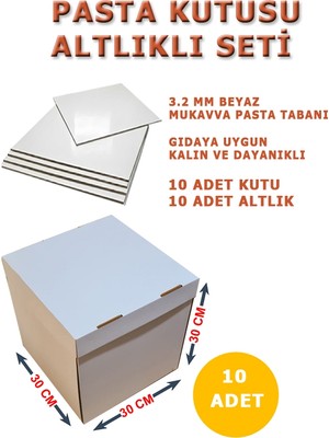 KutuTR 30 x 30 x 30  Pasta Kutusu + Altlık Seti (10 Adet) | Beyaz  3.2 mm Sert Mukavva Altlık Takımı