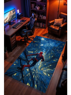 Charmbi Spiderman Desenli Halı – Kaymaz Taban Kadife Dokulu Makinede Yıkanabilir Gamer Genç Odası Halısı