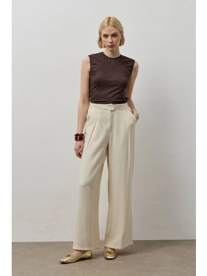 Molene Bej Pile Detaylı Palazzo Pantolon