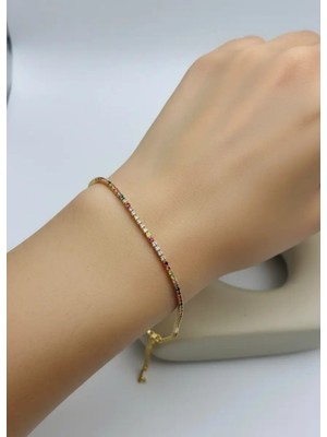 Biju Yılmaz Çelik Gold Mini Renkli Yuvarlak Taşlı Su Yolu Bileklik - 26SLB42