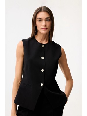 Love My Body Yuvarlak Yaka Fleto Cepli Yelek Siyah 179L9415002