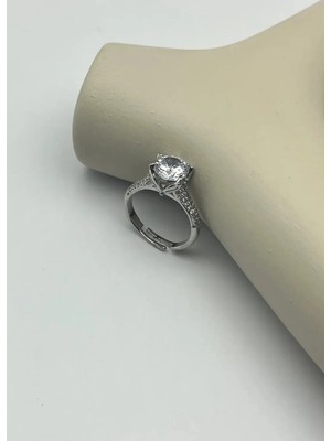 Biju Yılmaz Çelik Silver Tek Taş Ayarlanabilir Yüzük - 25YZK237