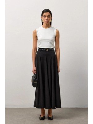 Molene Siyah Kemerli Dilim Etek