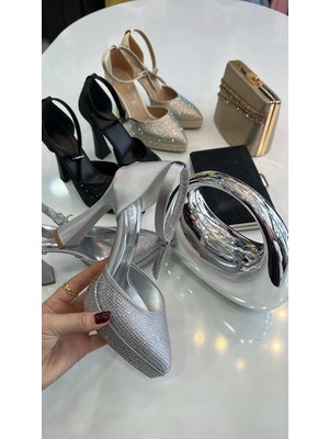 Akça Shoes Gümüş Taşlı Platform