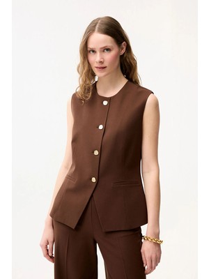 Love My Body Yuvarlak Yaka Fleto Cepli Yelek Kahve 179L9415002