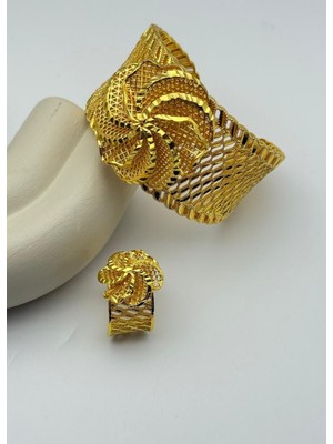 Biju Yılmaz Vip 22K Altın Kaplama Yüzük Kelepçe Set - 2622KLP04