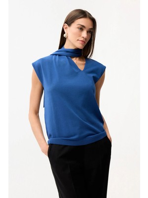 Love My Body Yaka Detaylı Triko Kazak Mavi 139L9947000