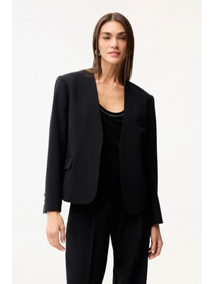 Love My Body V Yaka Cep Detaylı Gabardin Ceket Siyah 119L9911000