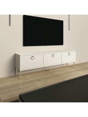 Morepp Maxi 150 cm Tv Ünitesi , Tv Sehpası Beyaz - Gümüş