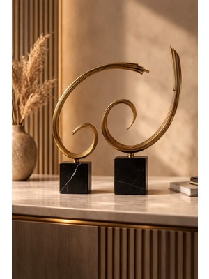 Vinner Bravion Bronz Metal Spiral Dekoratif Obje Seti 2’li – Modern Salon Ofis Dekor