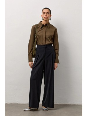 Molene Siyah Pile Detaylı Palazzo Pantolon