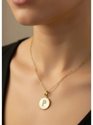 Biju Yılmaz Çelik Gold Madalyon P Harf Kolye - 25-CLKK209