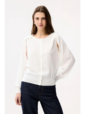 Adl Kol Detaylı Triko Hırka Kemik 13446126000