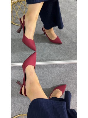Akça Shoes Bordo Kumaş Dokulu Topuklu