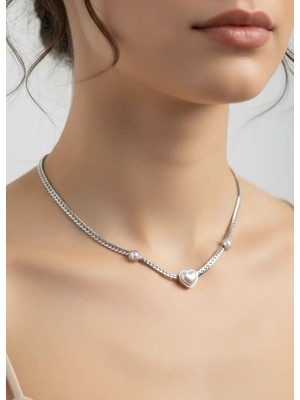 Biju Yılmaz Çelik Silver Kalp Kolye - 25-CLKK186