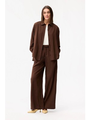 Love My Body Beli Lastikli Bol Paça Pantolon Kahve 153L9873000