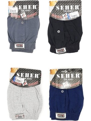 12'lı Paket Seher Yıldızı Pamuklu Penye Düğmeli Erkek Boxer Düzrenk
