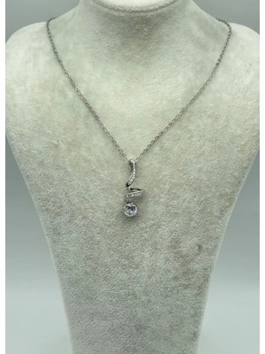 Biju Yılmaz Çelik Silver Tek Taş Kolye 25-CTR195