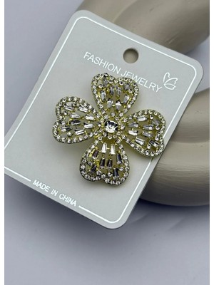 Biju Yılmaz Vip Gold Taşlı Yonca Broş - 26BRS17