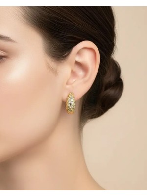 Biju Yılmaz Xuping Gold Taşlı Kalın Halka Küpe - 25-XPKP27