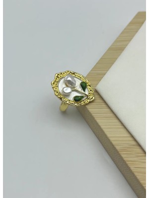 Biju Yılmaz Çelik Gold Beyaz Gül Ayarlanabilir Yüzük - 25YZK219