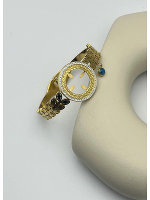 Biju Yılmaz Çelik Gold Taşlı Çeyreklik Kelepçe - 25-CYKE02