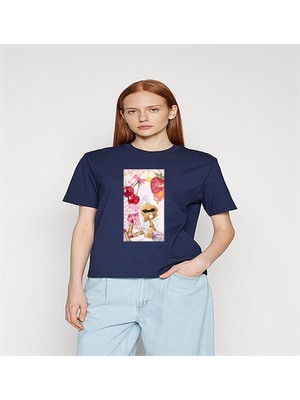 ÇARŞI47 Kadın Tişört Yuvarlak Yaka Ayıcık Baskılı T-Shirt 3D Baskı Kalitesi