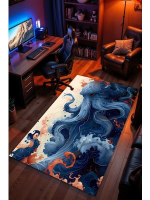 Charmbi Denizdeki Tehlike Desenli Halı – Kaymaz Taban Kadife Dokulu Makinede Yıkanabilir Gamer Genç Odası Halısı