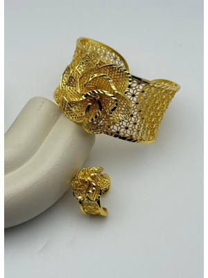 Biju Yılmaz Vip 22K Altın Kaplama Yüzük Kelepçe Set - 2622KLP03