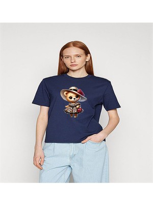 ÇARŞI47 Kadın Tişört Yuvarlak Yaka Ayıcık Baskılı 3D Baskı Kalitesi ile