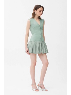Adl Tafta Garnili Kolsuz Elbise Yeşil 12446237000