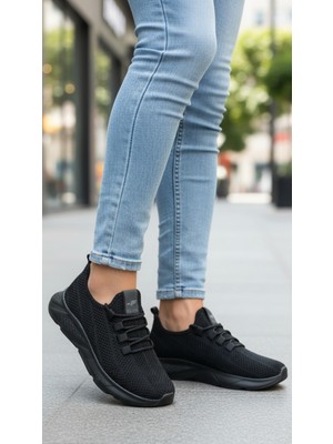 Fore Sport Unisex Siyah Triko Fileli Spor Ayakkabı - Hafif Tabanlı, Günlük Yürüyüş ve Koşu Ayakkabısı