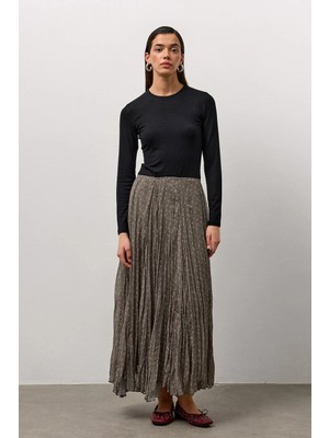 Molene Haki Şifon Desenli Etek